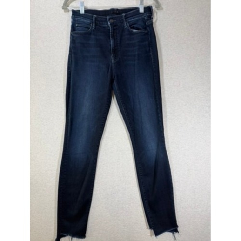 Mother Denim Skinny Jeans Womens 27 Dark Wash Excellent Raw Chewed Hem High Rise